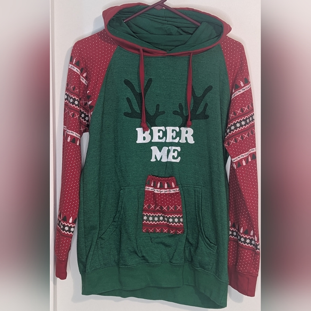 Green and Red 'Beer Me' Holiday Hoodie